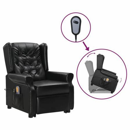 Vidaxl Massagefåtölj Med Uppresningshjälp Svart Glansig Konstläd Svart