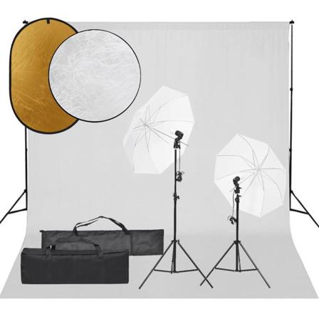 Vidaxl Fotostudio Med Lampor, Bakgrund Och Reflexskärm Svart