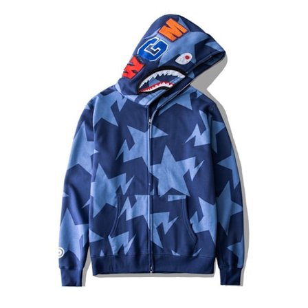 Hajhuvud dragkedja 3D sweatshirt dragkedja hoodie Blue Star Star 5XL