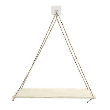 Veggmontert plantepottehylle i tre med tau, hjemmedekor