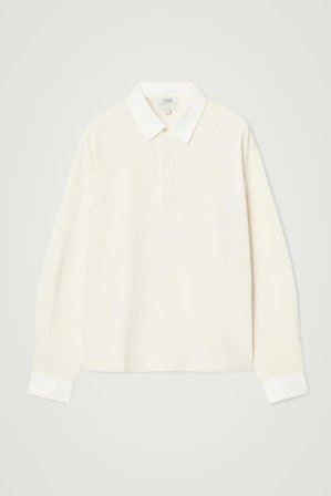 COS Men's Two Tone Rugby Shirt in White