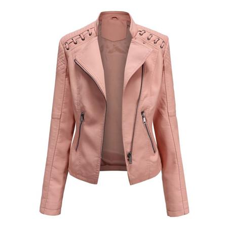 Damer Pu-läder Lapel Neck Blazers Långärmad Spetsjacka