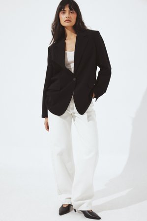 NA-KD Blazer ultra oversize à un bouton - Tenue de bureau - Noir - EU 42