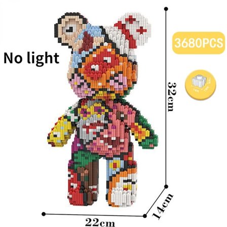 Tegneserie Mini Kjærlighet Voldelig Bjørn Bearbrick Fargemodell med Lys Byggeklosser Mikro Diamantklosser Barneleker Bursdagsgavesett[GKS]