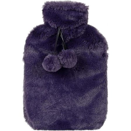 Lyxig mysig konstgjord päls Pom Pom varmvattenflaska - 2 liter (skiffergrå)