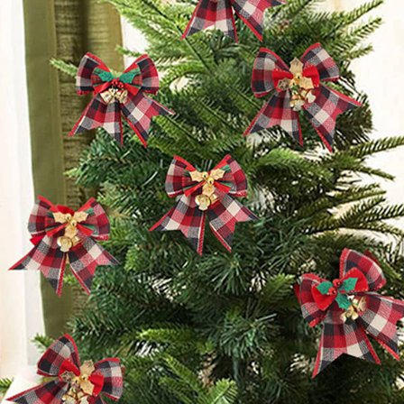 8 kappaleen joulukoriste rusetti kelloilla, joulukoristeluun, kodin koristeluun, joulukuusen koristeluun