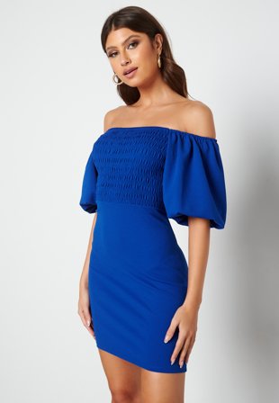 BUBBLEROOM Jenni off shoulder puff sleeve dress Clear blue Klær