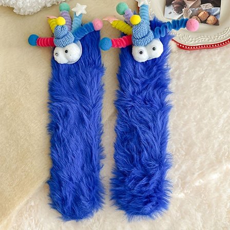 Par Dame Vinter Varme Termiske Midt-legg Sokker - Søtt Tegneseriefigurdesign med Uttrykksfulle Øyne & Munner, Mykt Tykt Stoff