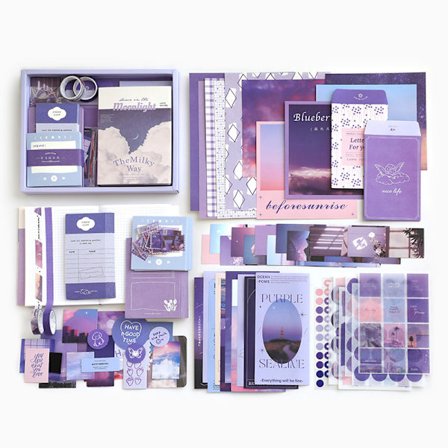 351-delt Scrapbooking-tilbehørsett, lilla estetisk Bullet Journal Scrapbook-sett med A6-rutenett N