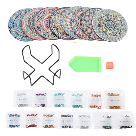 Rhinestone Maleri Kystbrikker med Holder Vakre Praktiske DIY Mandala Kystbrikker Rhinestone Maleri Sett for Voksne Barn AA1061