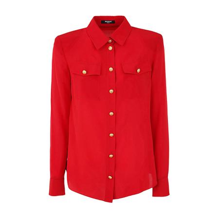 Balmain 2 Pockets Crepe DE Chine Shirt Rød, Dame Skjorter