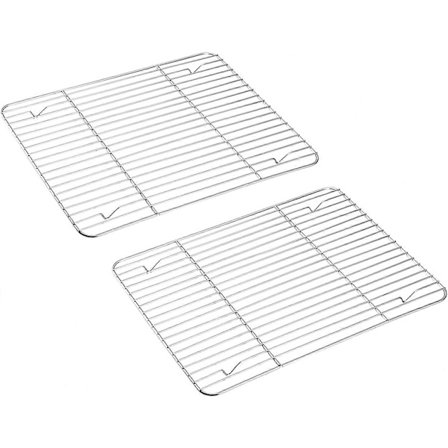 Sett med 2, Kjølerist, Kakegrill i rustfritt stål for steking, baking, grilling, kjøling, sunn og slitesterk, rustfri og oppvaskmaskinsikker (FMY)
