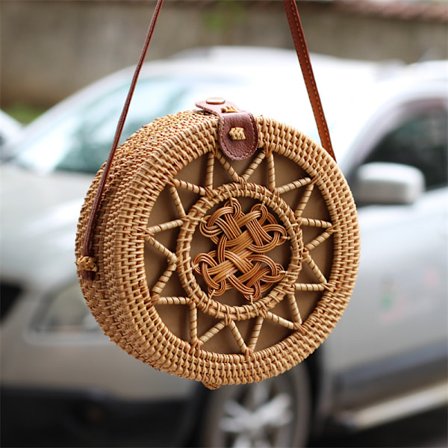 Bali rattan taske ins crossbody mini taske rund retro håndvævet taske hul crossbody taske