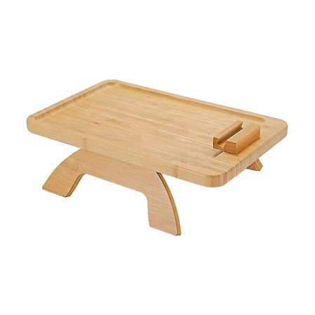 Bambu soffbord bricka bord klämma på sidobord för breda soffor arm, hopfällbar soffbricka med 360 roterbar