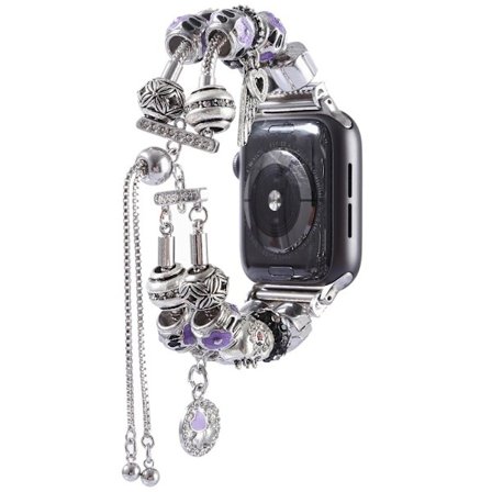 Apple Watch (41mm) klockarmband med pärlögla i retrostil - Silver / Lila