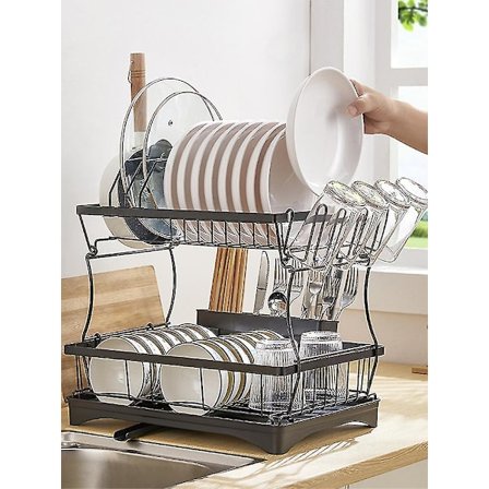 Kjøkkenbenk Organizer 2 Lags Dryppbrett Karbonstål