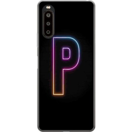 Yhteensopiva Puhelinkuori Sony Sony Xperia 10 II Minimaalinen neonkirjain P värin asteittaisella muutoksella ja valotehosteella mustaa taustaa vasten