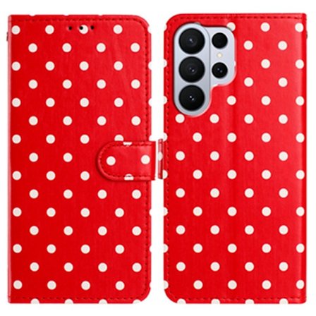 Samsung Galaxy S26 Ultra Plånboksfodral Konstläder Polka Dot - Röd
