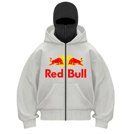 Ny Red Bull sportsmote-hettegenser med glidelås for menn, høst/vinter, med hette og maske, sportsjakke for utendørsaktiviteter
