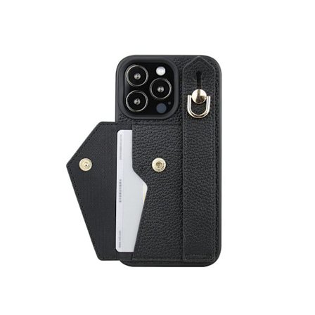 iPhone 12/12 Pro, rannekekotelo, korttikotelot (musta)