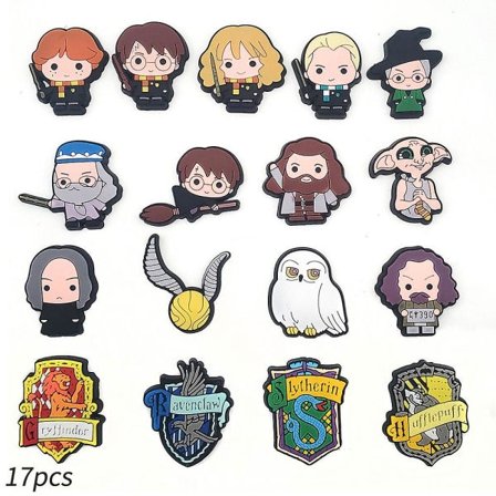 17 stk Harry Potter Tegnede Sko Charms til Croc Clog Sko Dekoration Sandaler Tilbehør Børn Voksne Festfavoritter