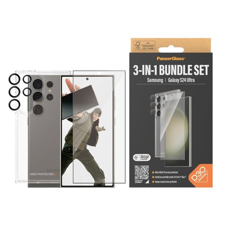 Panzer 3-in-1 Protection Pack Samsung Galaxy S24 Ultra | Ultra-Wide Fit w. EasyAligner PanzerGlass - High quality tempered glass screen protector