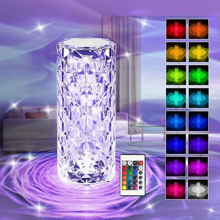 Opladningskrystal Bordlampe RGB Rose Diamant Touch Kreativt Lys Soveværelse Stue
