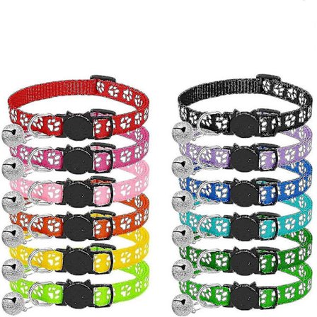 Kattekrage, 12 stk Anti-Kvelning Kattekrage Kattungekrage Med Refleksreim Og Klokke, Justerbar Område 19-32cm