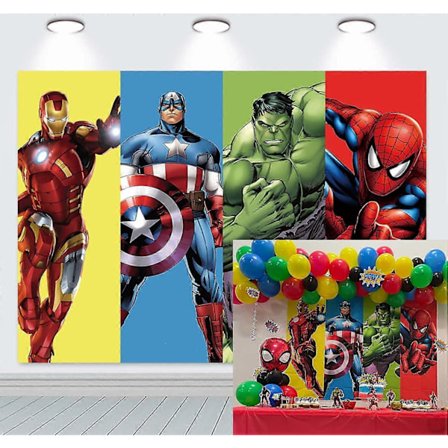 Superhelt Bakgrunn Anime Karakterbilde Fotobakgrunn Gutt Barn Bursdagsfest Babyshower Kakebord Dekorasjon Bakgrunn 7x5FT