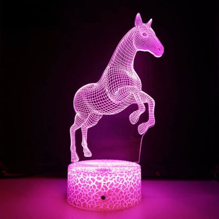 WJ 3D Hest Natlampe Bordlampe Optisk Illusion Lamper 7 Farve Skiftende Lys LED Bordlampe Julehjem Kærlighed Fødselsdag Børn Børn Dekoration Legetøj 