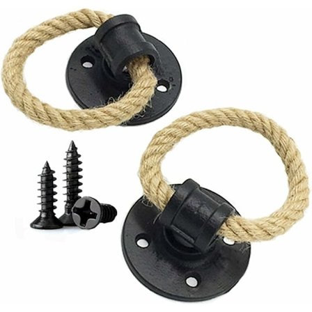 2 kpl Vintage Hamppuköysi Takorauta Kahva Puuoven Kahvat Kaapin Nupit Liukuoven Kahva Laatikon Vedin Rengas (Musta)