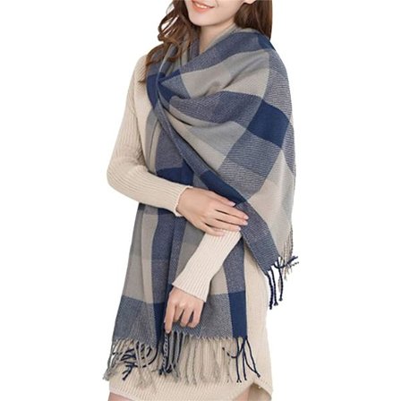 Dam Scarves Vinter Lång Mjuk Varm Tartan Rutiga Wraps Ull Spinnande Tassel Sjal Stole Scarf Dam