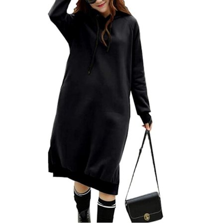 Klänning med luva för kvinnor med fickor