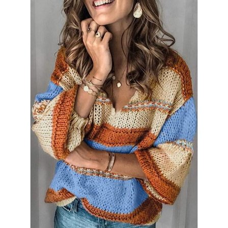 IC Ecrocoo Damegensere Langærmet V-hals Strikket Fargeblokk