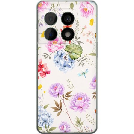Kompatibelt Mobildeksel til OnePlus OnePlus 10 Pro Blomstrete mønster med håndmalte blomster, sommerfugler og insekter i romantisk skandinavisk stil