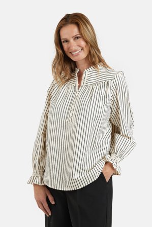 JENSEN - Langærmet Bluse - Råhvid Mix - Stribet