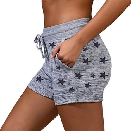 Casual Shorts Kvinnor Hög Midja Katter Print Dragsko Snabb