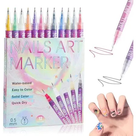 Nagelkonst Markörpennor för Fina Linjer, 12 Färger, 0,5 mm Precision Vattentätt Manikyrset