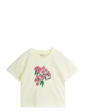 Mini Rodini Alpine Flowers Emb Ss Tee - Cream - 116/122