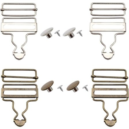 (Sølv, bronse) 4 stk totalt spenner, metall bukseseler spenner, metall spenner med rektangulær