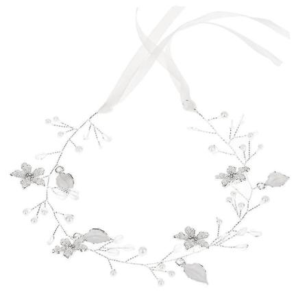 Handgjord Pärlblomster-Hårband med Rhinestones, Brudhuvudbonad med Band