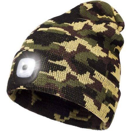 LED Beanie med lys - Army Green, USB genopladelig håndfri 4 L