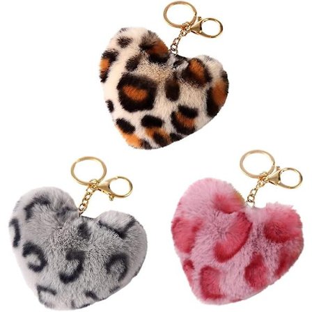 3 X Stil Dyreleopardtrykk Fluffy Furry Nøkkelringer | 3 Stiler Inkludert