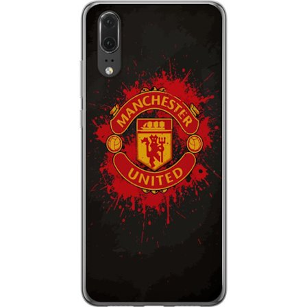 Kompatibelt Mobildeksel til Huawei Huawei P20 Manchester United logo i rød og gul farge med røff sportslig bakgrunn