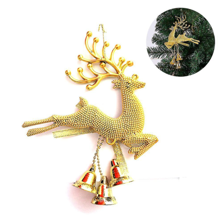 Julebroche-sæt med krystaljule-reindeer og bjælde