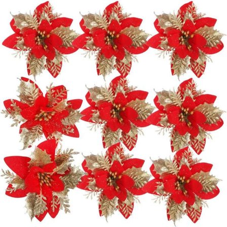 Guld + Rød Farve 24-pak Julepynt Julestjerne Glitt_jarx