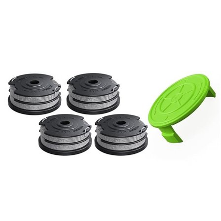 Trimmerspole och lock kompatibel med Greenworks 2900719, 4-pack + 1 lock