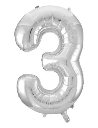 Foil Balloon Number 3 Silver 86 Cm Joker Silver