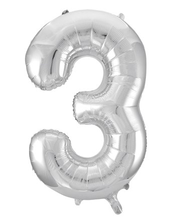 Joker | Foil Balloon Number 3 Silver 86 Cm | 86 cm