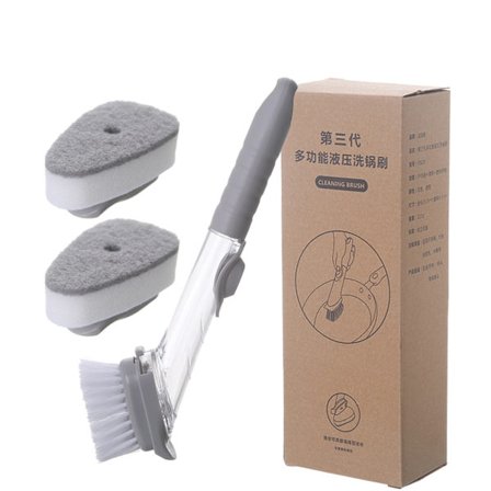 Hydraulisk børste automatisk flydende dispenser blød køkkenbørste sæt med håndtag og svampe